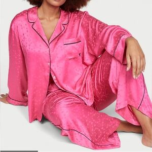 New Glazed satin  heart long pajama gift set / Christmas